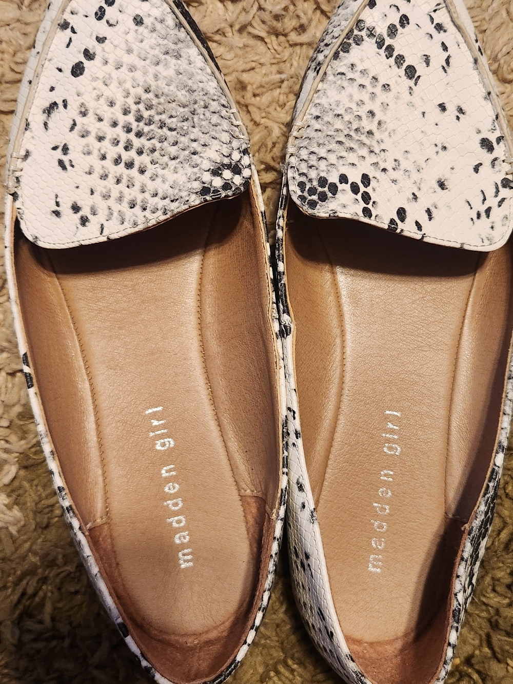 Madden Girl White Snake-Print Slip-On Loafers